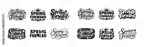 Spring forward typography collection with seasonal floral and sun motifs