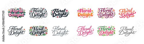 Floral delight logo variations in colorful handwritten styles
