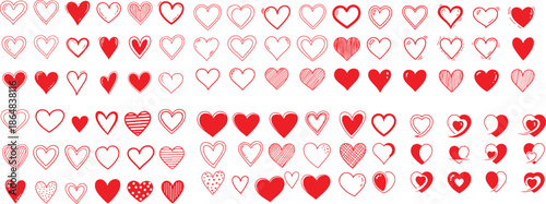 Set of hearts icon, heart drawn hand vector design eps