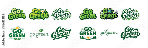 Diverse go green logos with nature-themed elements and eco-friendly designs