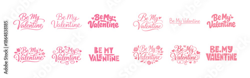 Valentine's day calligraphy set: pink heart-themed lettering designs