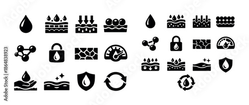 Skincare icons set: hydration, protection, repair, renewal illustrations