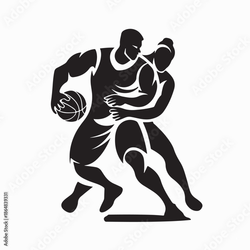 Basketball game with players competing for ball possession Image Vector