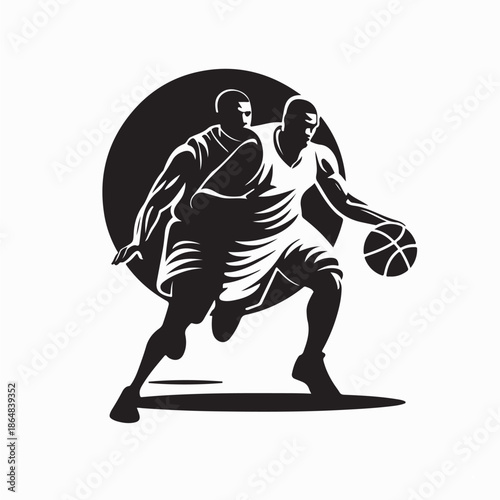 Basketball game with players competing for ball possession Image Vector