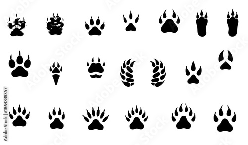 Flat animal tracks vector icon set with bird, pet, and wildlife footprints
