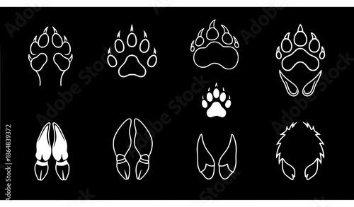 Minimal animal footprints vector icon set with editable silhouettes of pets and wildlife