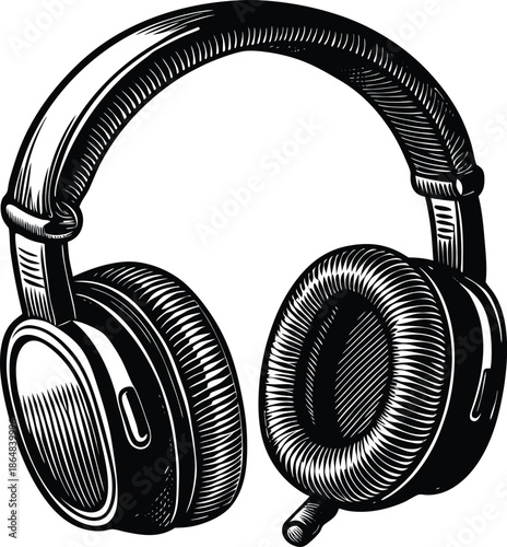 Black and white of over-the-ear headphones audio equipment