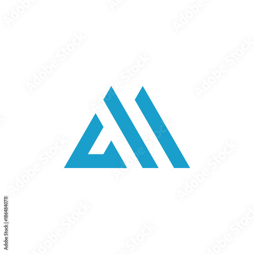 Abstract geometric letter m logo design featuring a dynamic triangular shape with modern blue lines, symbolizing progress and innovation in a sleek, minimalist style