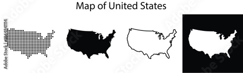 Diverse representations of the United States map, showcasing outline and silhouette variations