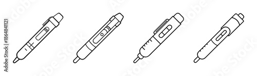 Set of four insulin pens in a clean line art style, medical equipment
