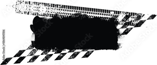 Vector Print Textured Tire Track . Design Element . Car tread arrow silhouette . Mud splash grunge tire texture. Tyre track banner .
