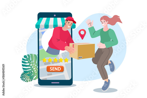 Online shopping and express delivery service concept. 