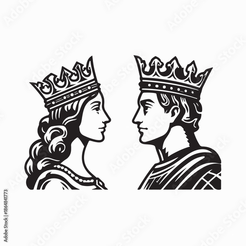 Royal Couple King Queen Crowns Image Vector Isolated on White Background