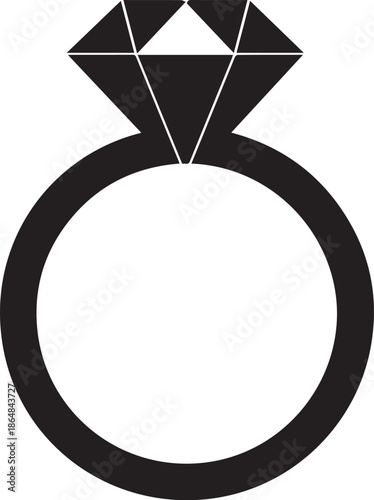Monochrome Diamond Ring Silhouette IllustrationPrint