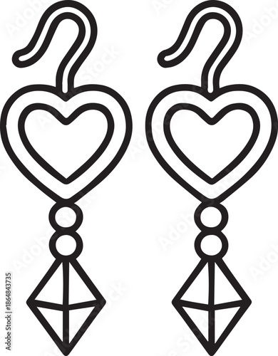 Twin heart-shaped earrings with geometric diamond pendantsPrint