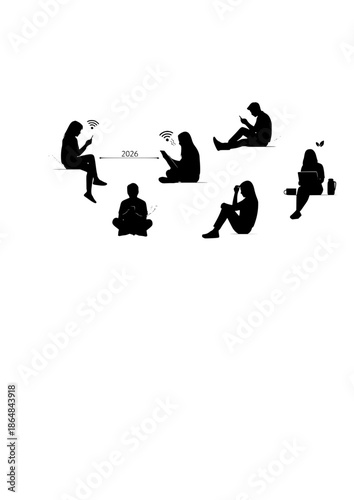 Digital Detox Silhouette for Dumbphone Movement and Low Tech Living Trend 2026 Mindful Communication and Analog Hobby Concept Vector