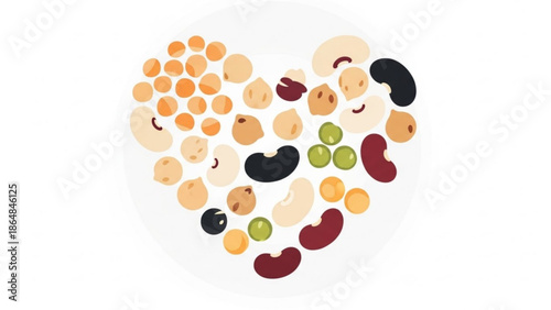 Assorted Beans Forming Heart Shape on White Background, Healthy Food Concept