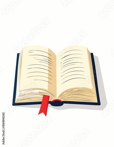 Open book with red bookmark on white background