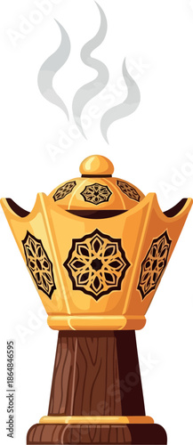 Ramadan Saudi Traditional Incense Burner Vector Clipart with Ornate Islamic Pattern