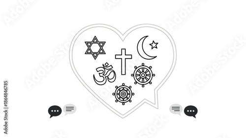 Religious Symbols in Heart Shape Representing Interfaith Dialogue and Tolerance