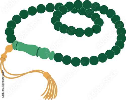 Ramadan Saudi Tasbih Vector Clipart – Islamic Prayer Beads, Green Misbaha Illustration