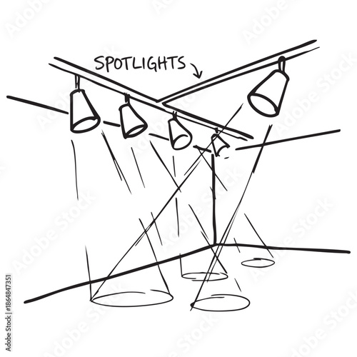 Hand drawn Stage Spotlights and Beams Illustration