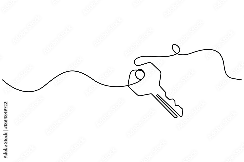 Obraz premium Continuous one line drawing of key for security and access concept 