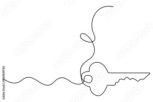 Continuous one line drawing of key for security and access concept
