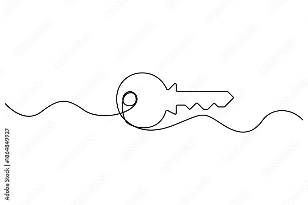 Obraz premium Continuous one line drawing of key for security and access concept 