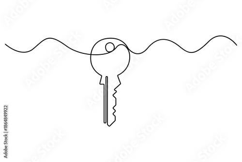 Continuous one line drawing of key for security and access concept
