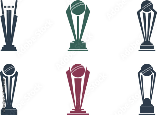 Cricket trophy icons set for championship winner Vector illustration