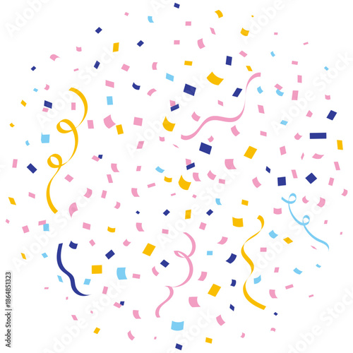 Abstract Holographic Confetti Seamless Pattern, Cute Pastel Vector Background, Party confetti and ribbon streamers for holiday design