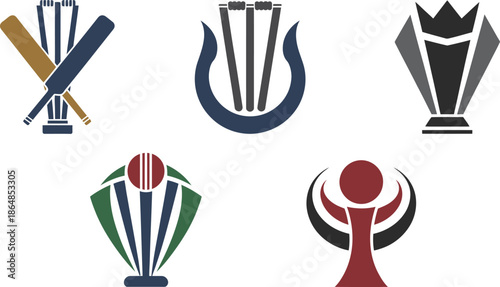 Collection of cricket tournament trophies and awards logos Vector illustration