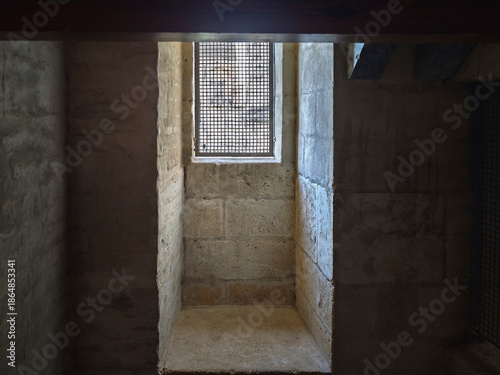 Картината върху платно Ventana con barrotes en un grueso muro de piedra
