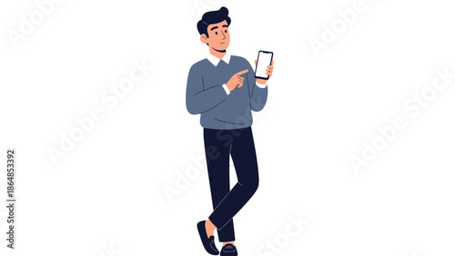 Young man using smartphone to browse social media or communicate in a digital environment
