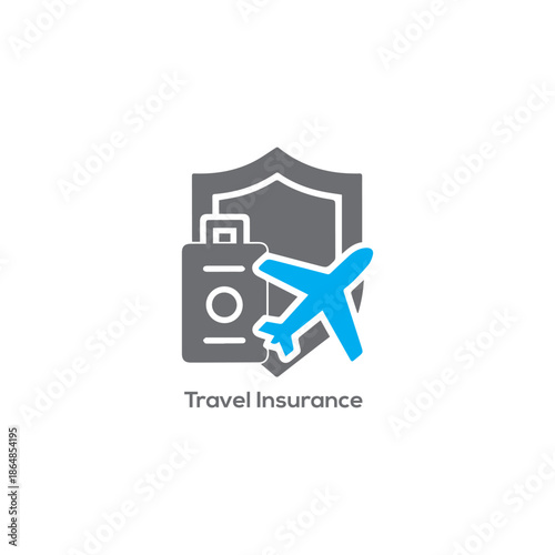 Travel insurance icon with airplane, passport and shield, trip protection safety coverage vector illustration isolated on white background design

