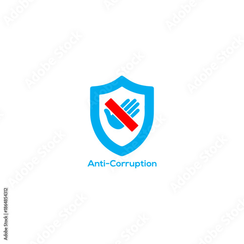 Anti Corruption Shield Icon With Forbidden Hand Symbol, Corporate Ethics And Compliance Emblem For Business Governance Policy Design Material

