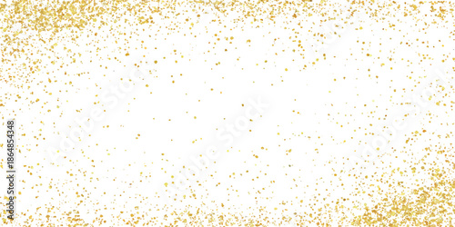 Golden glitter dust trail abstract light effect. Golden glitter particles on a white background. Scattered gold particles on a white background creating a festive abstract design. 