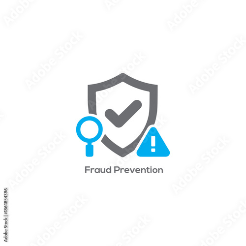 Fraud Prevention Security Shield Icon with Magnifying Glass and Alert Symbol for Financial Protection, Risk Control and Compliance Design


