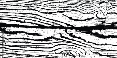 Black and white texture resembling aged and distressed wood. Grungy black and white texture of distressed wood grain with cracks and imperfections. The pattern features prominent vertical lines. 