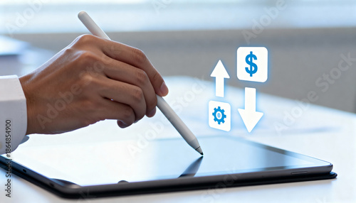 Business insights through digital tools office space infographic professional setting close-up view financial analytics