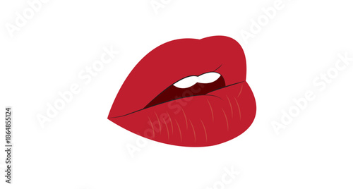 Sexy red lips biting lip, mouth with teeth kiss vector illustration