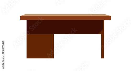 Modern dark wood office desk vector illustration, professional workstation isolated on white