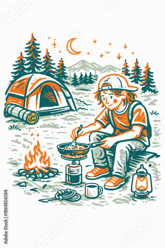 Camping Cooking Outdoor Lifestyle Illustration