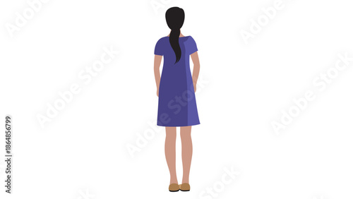 Quadro su tela Woman standing back view in purple dress, female character from behind vector