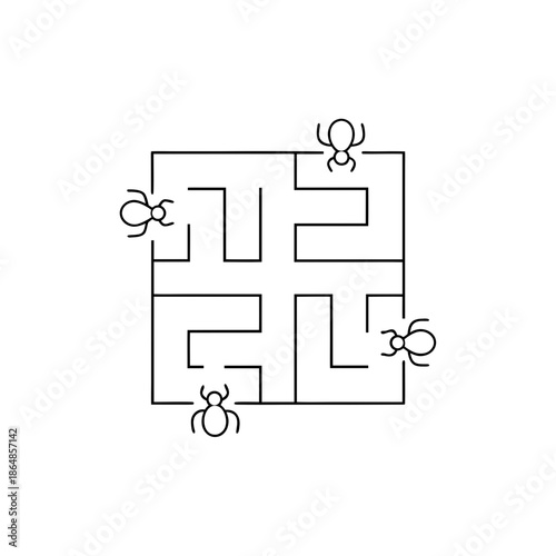 ant colony optimization line art vector illustration on transparent background