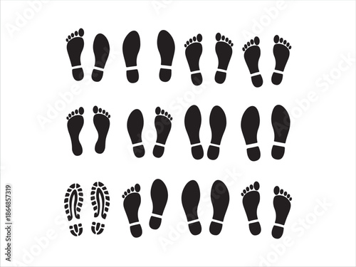 Collection of Footprints and Shoe Imprints on Transparent Background