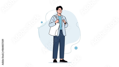 Young male doctor with stethoscope and badge preparing for medical consultation