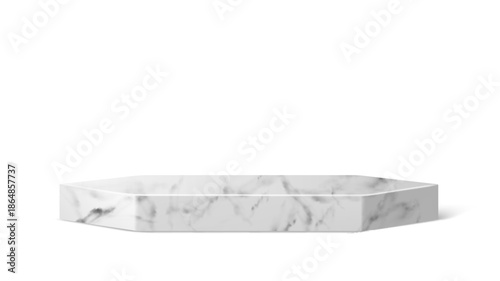 Hexagonal marble podium or pedestal for product display isolated on