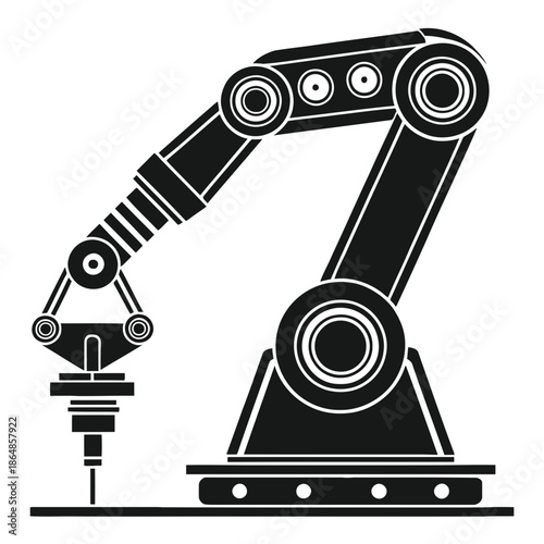 A robotic arm is shown in a black and white illustration